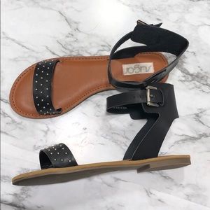 Sugar Black Studded Ankle Strap Sandals